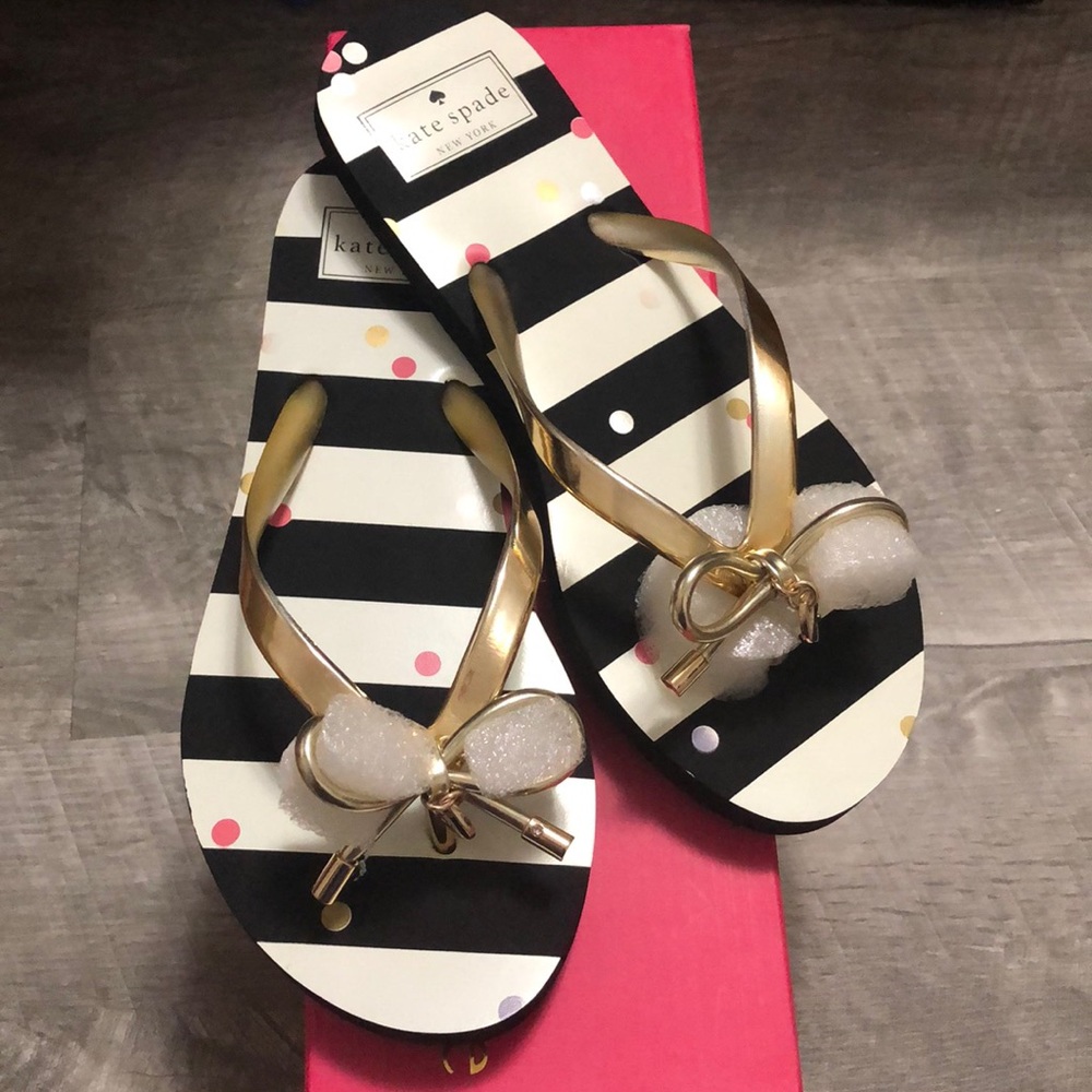 NIB Kate Spade Nova Flip Flops Gold Strap